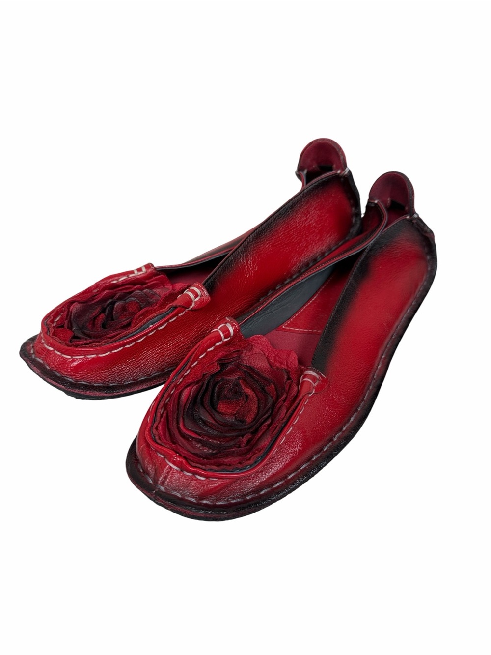 Spring Step L’Artiste Red Leather Rose Floral Flats Women’s EU 40